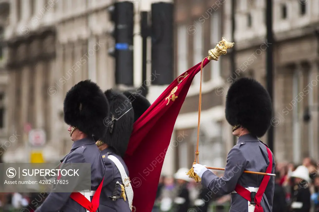 England, London, Westminster. Grenadier Guards marching in Parliament Square during the State Opening of Parliament in central London.