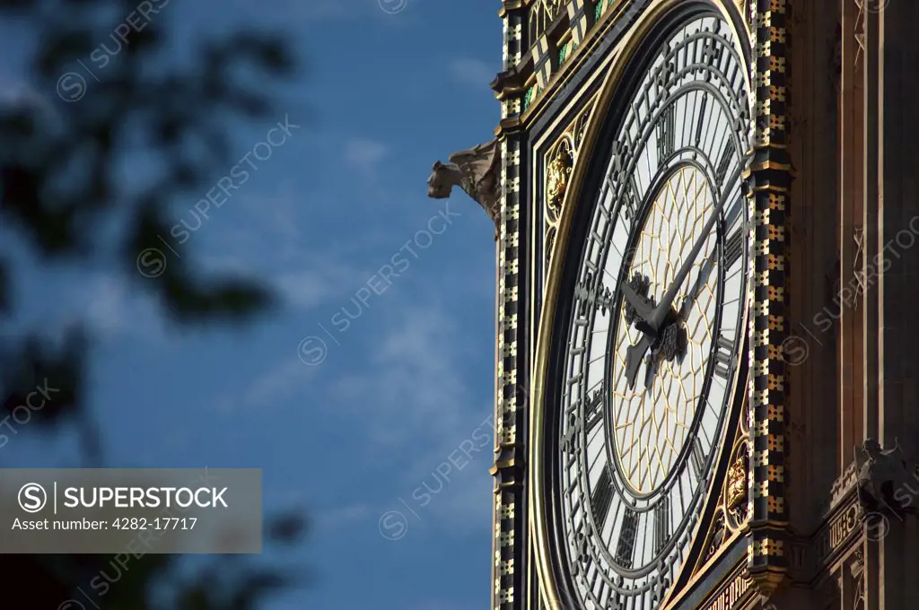 England, London, Westminster. Close-up of the iconic clockface of Big Ben central London.