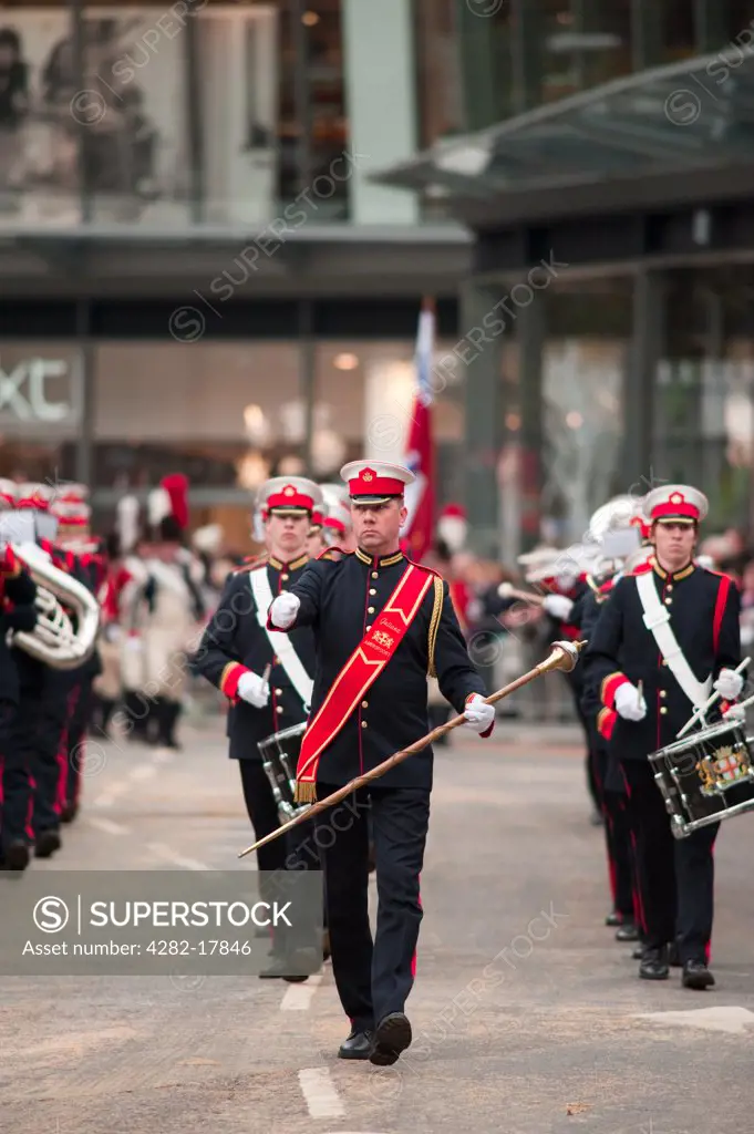 England, London, City of London. Juliana Christian Music and Showband from Amersfoort in the Netherlands marching at the Lord Mayor's Show in the City of London.