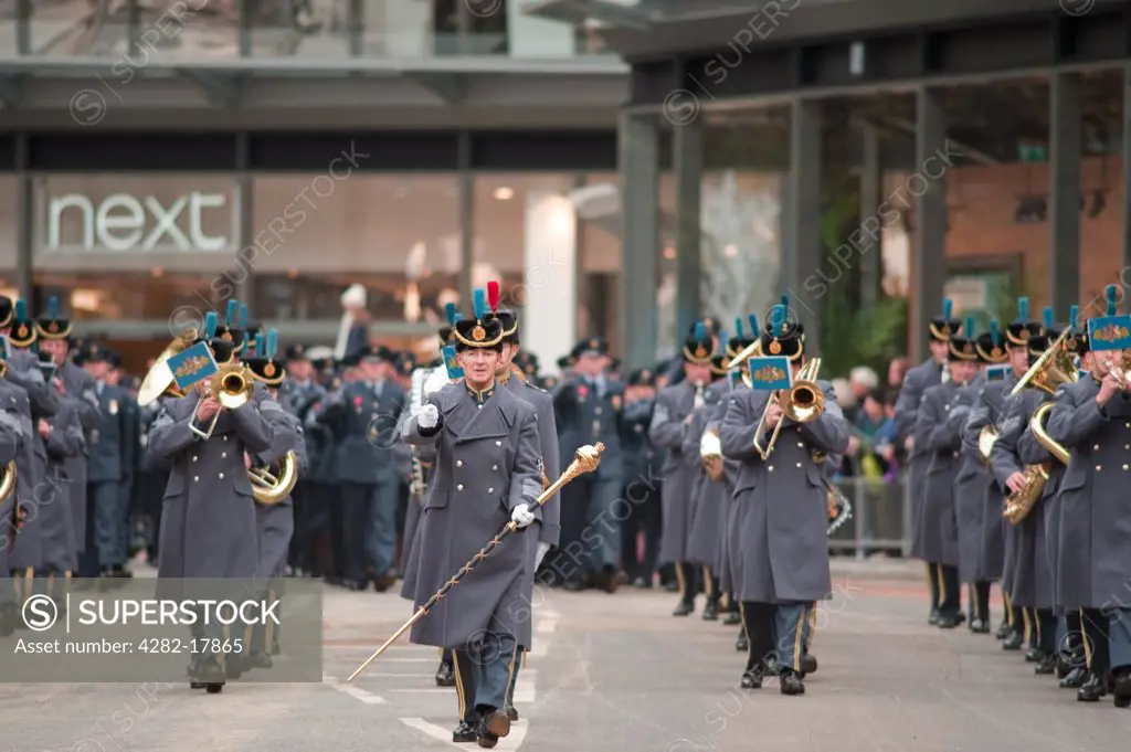 England, London, City of London. Band of the Royal Air Force marching at the annual Lord Mayors procession in the City of London.