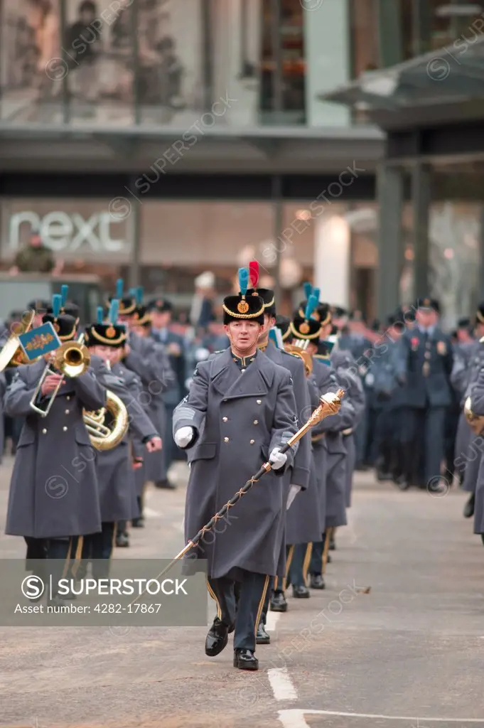 England, London, City of London. Band of the Royal Air Force marching at the annual Lord Mayors procession in the City of London.