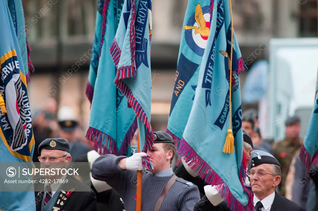 England, London, City of London. Members of the RAF Association marching in the procession at the annual Lord Mayor's Show in the City of London.