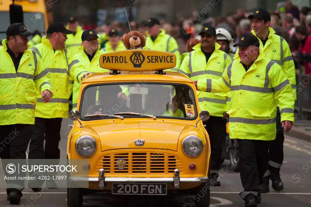 England, London, City of London. Automobile Association in the procession at the Lord Mayor's Show in the City of London.