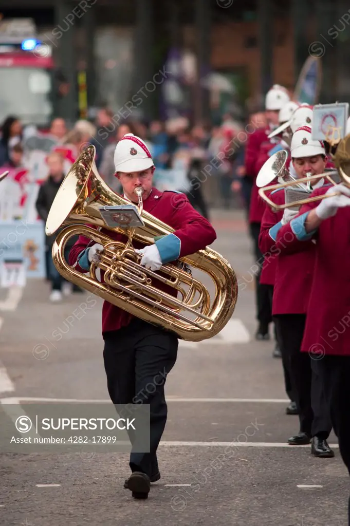 England, London, City of London. Household Troops Band of the Salvation Army, first formed in 1887, in the procession at the Lord Mayor's Show in the City of London.
