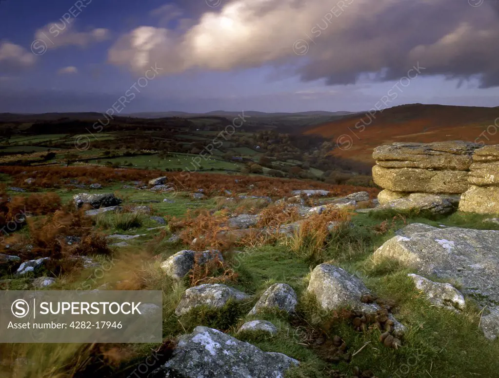 England, Devon, Dartmoor. View out over moorland on Dartmoor.