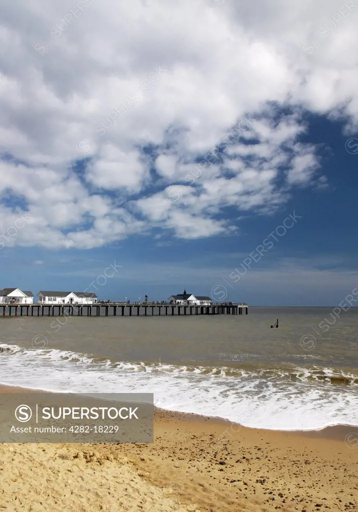 England, Suffolk, Southwold. View towards the pier in Southwold.