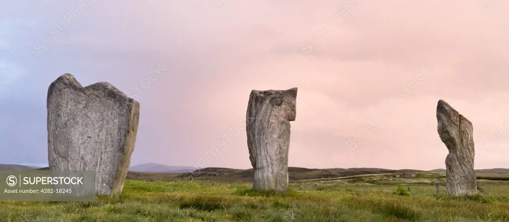 Scotland, Western Isles, Isle of Lewis. The Callanish standing stones at dawn on the Isle of Lewis.