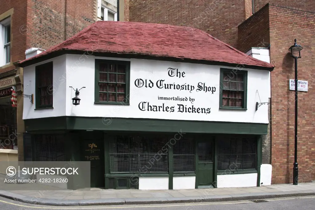 England, London, Camden. Looking across the road to the Old Curiosity Shop on Portsmouth Street.