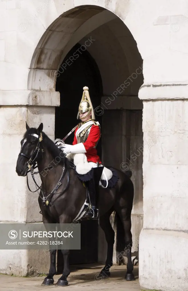 England, London, Whitehall. Guard at Horse Guards Parade near Whitehall in London.