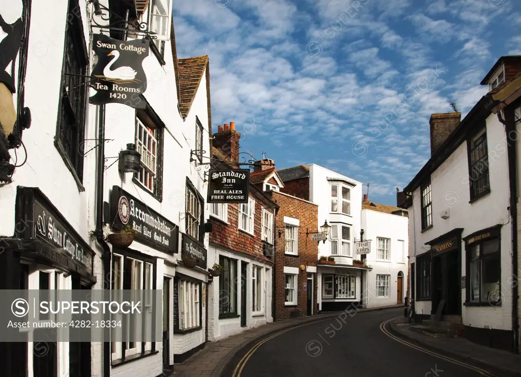 England, East Sussex, Rye. Inns, tea rooms and shops in the heart of the medieval citadel of Rye.