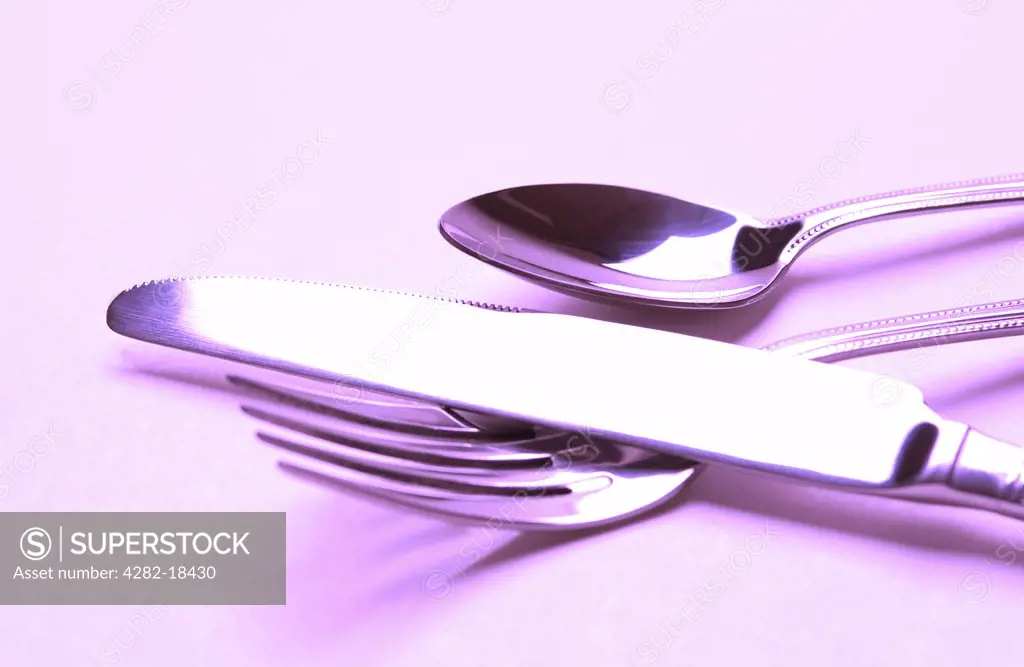 Close up of stainless steel cutlery.