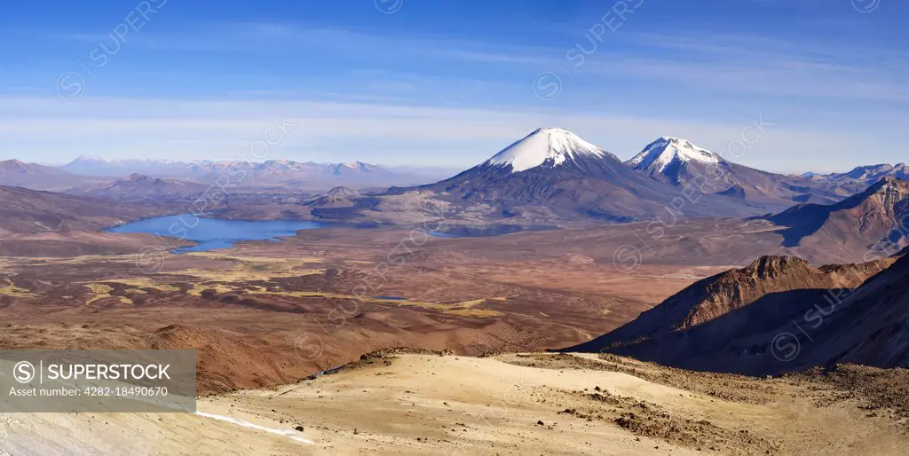 View across the mountains of Sajama National Park from the slopes of Acotango.