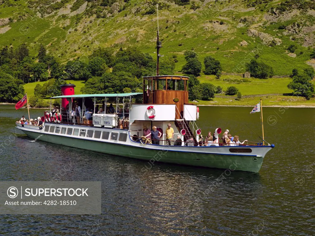 England, Cumbria, Ullswater. A cruise on ""England's most beautiful lake, Ullswater"", aboard the Ullswater Steamer 'Raven'.