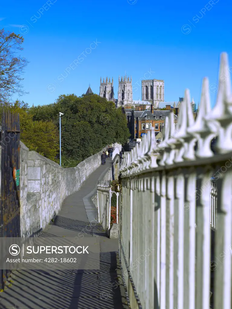 England, North Yorkshire, York. York Minster from the City Walls in autumn.