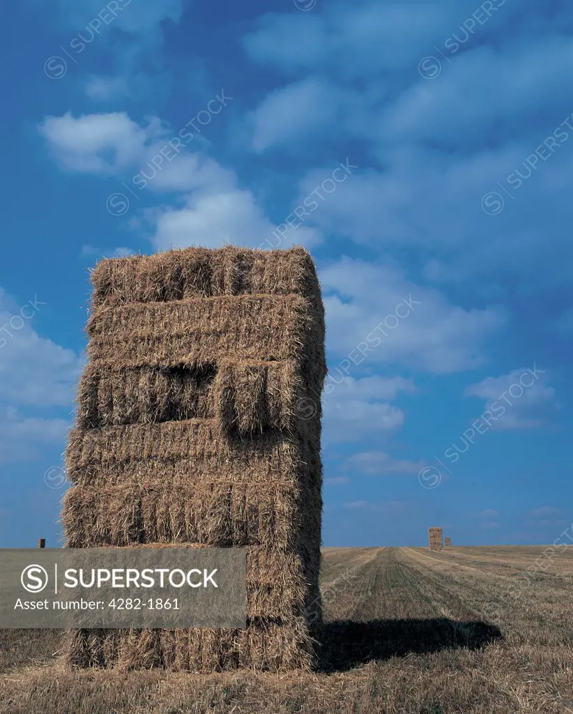England, Suffolk, Witnesham. A haystack in a field at Witnesham in Suffolk.