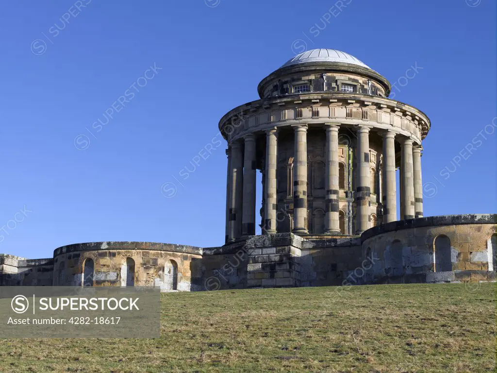 England, North Yorkshire, Castle Howard. The Mausoleum designed by Nicholas Hawksmoor in the gardens of Castle Howard. The third Earl of Carlisle is buried here.
