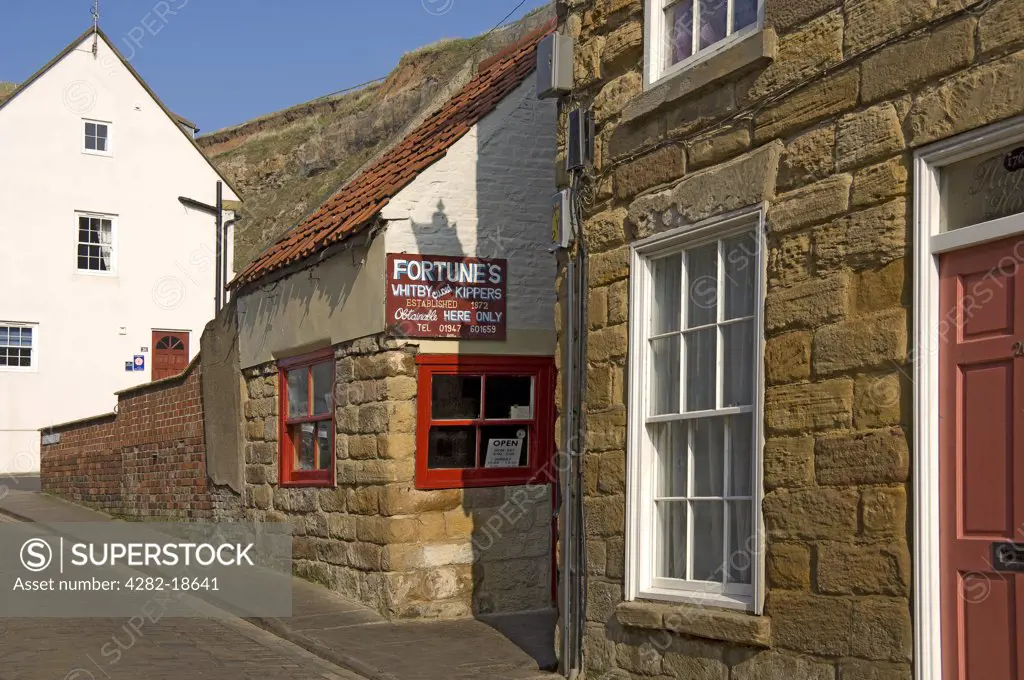 England, North Yorkshire, Whitby. Fortune's traditional smoked kipper shop established in 1872.