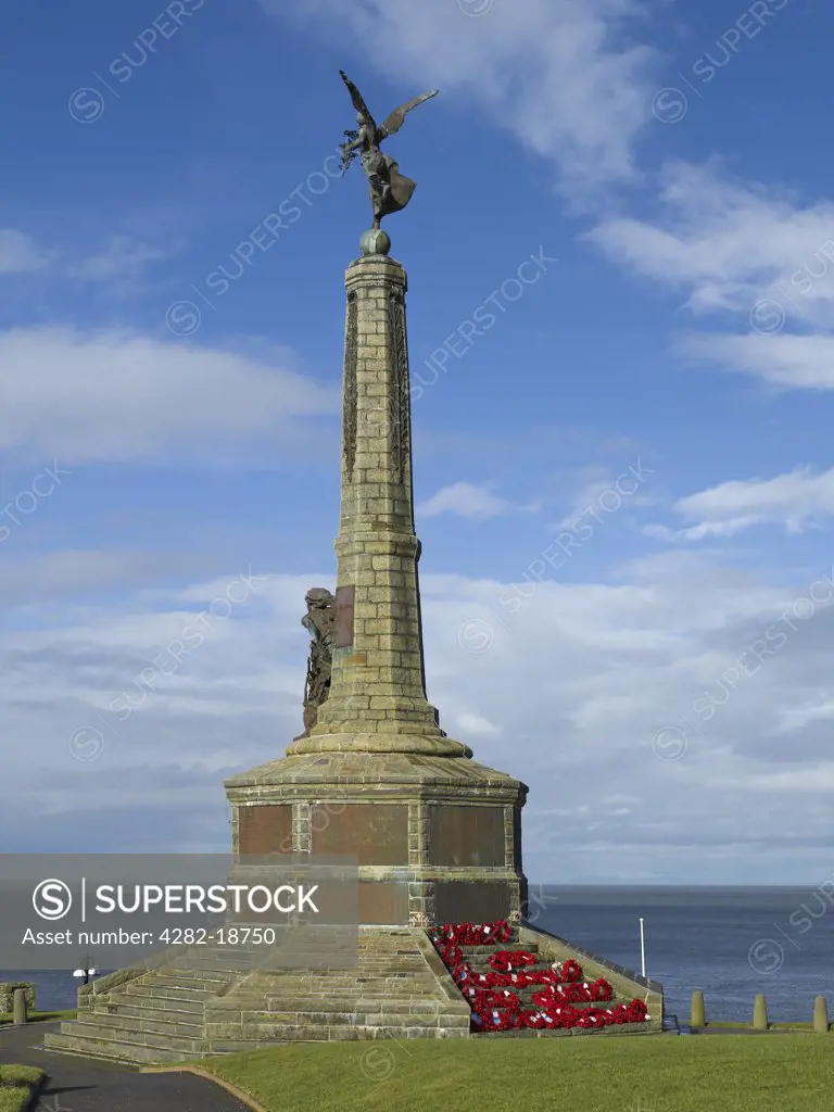 Wales, Ceredigion, Aberystwyth. War memorial in the grounds of Aberystwyth Castle ruins.