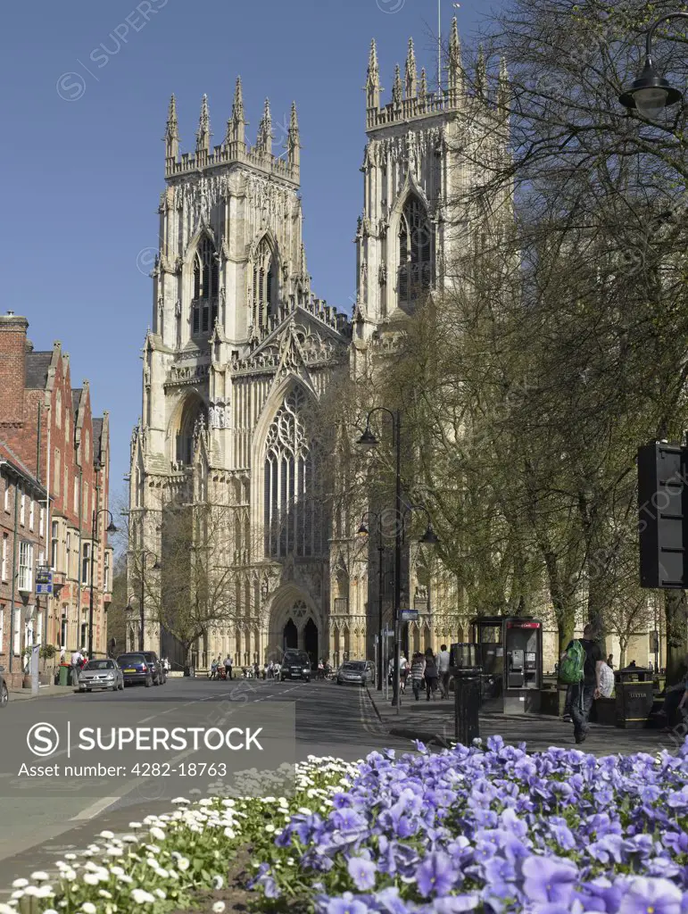 England, North Yorkshire, York. The West front of York Minster from Duncombe Place.