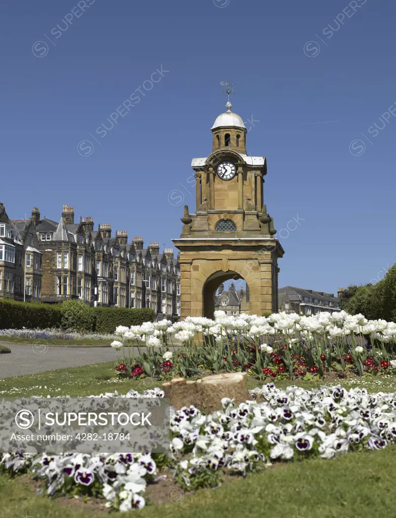 England, North Yorkshire, Scarborough. Clock Tower on the Esplanade on Scarborough's South Cliff.