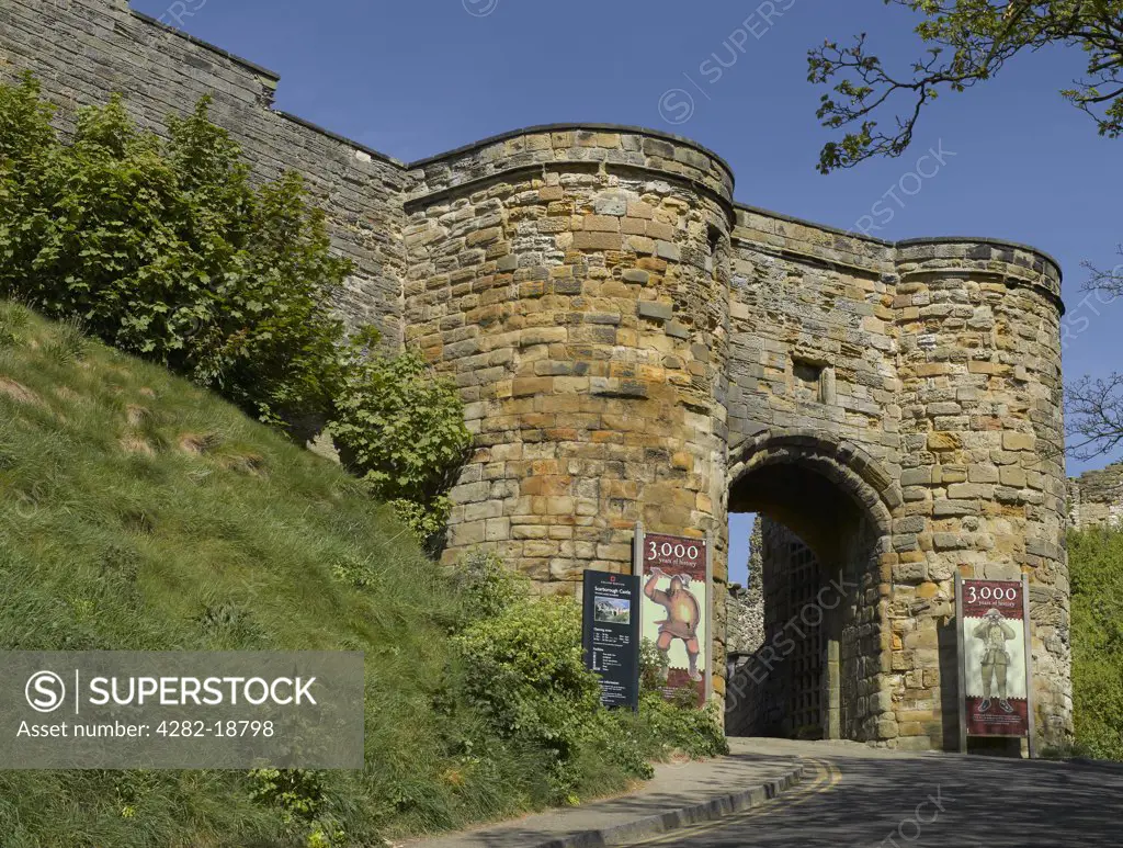 England, North Yorkshire, Scarborough. The entrance to Scarborough Castle, built in the 12th century on the site of an Iron Age fort.