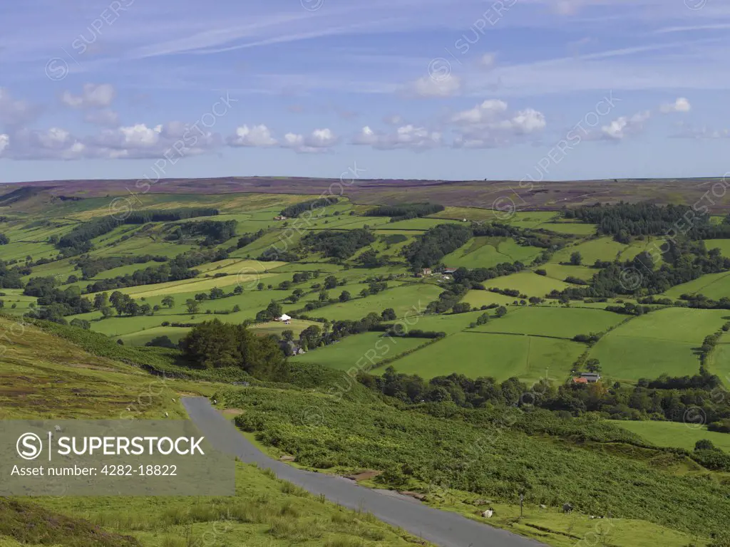 England, North Yorkshire, Rosedale Abbey. Rosedale Abbey viewed from Bank Top in the North York Moors National Park.