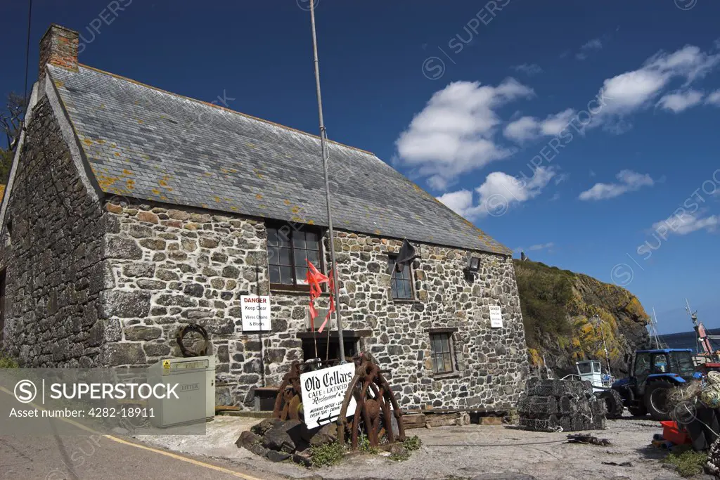 England, Cornwall, Cadgwith. The Old Cellars restaurant. Cadgwith is a small fishing village on the eastern coast of the Lizard Peninsula, just north of the Lizard itself, the most southerly point in Britain.