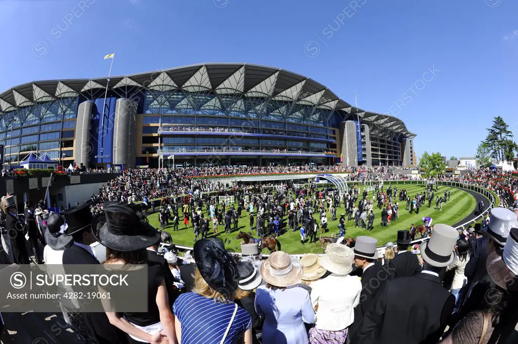 England, Berkshire, Ascot. Runners and riders parading before a crowd during day two of Royal Ascot 2010.