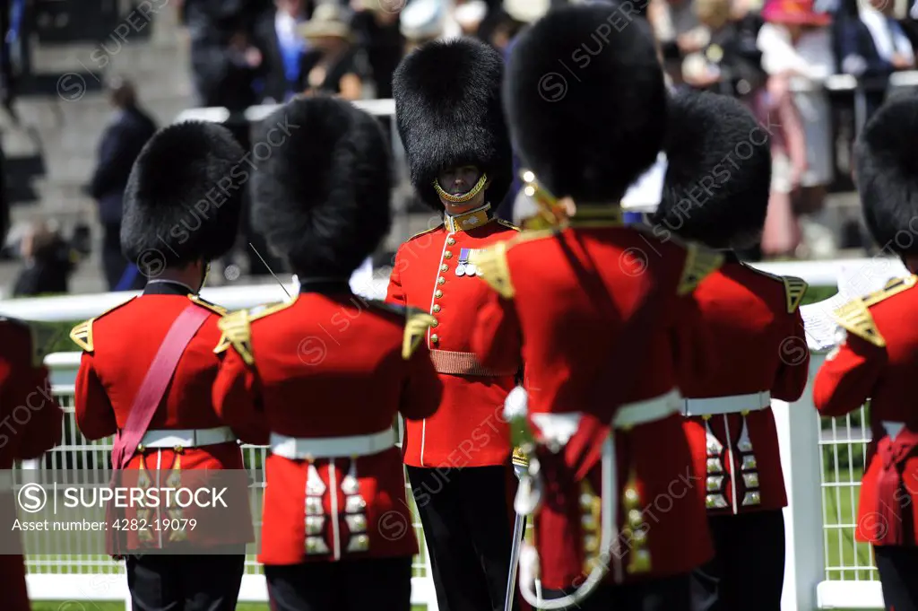 England, Berkshire, Ascot. A military band performing in the parade ring during day two of Royal Ascot 2010.