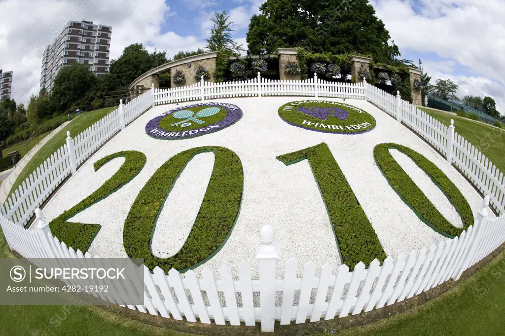 England, London, Wimbledon. Wimbledon 2010 floral display at the Wimbledon Tennis Championships 2010.