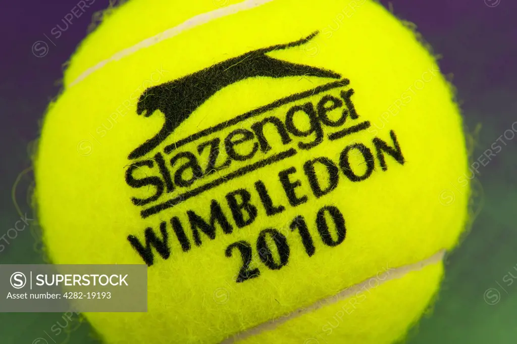 England, London, Wimbledon. Slazenger Wimbledon 2010 ball detail at the Wimbledon Tennis Championships 2010.