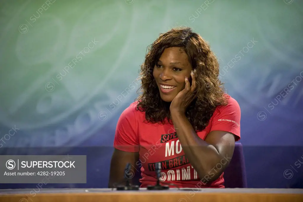 England, London, Wimbledon. Serena Williams (USA) talks to the media during her defending champions press conference before the Wimbledon Tennis Championships 2010.