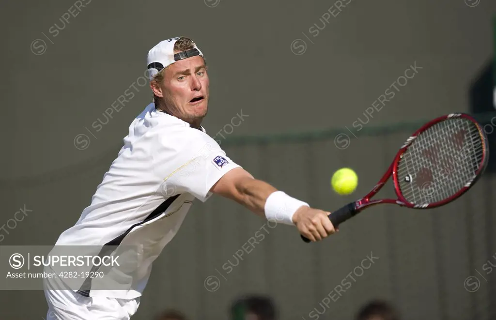 England, London, Wimbledon. Lleyton Hewitt (AUS)  in action during the Wimbledon Tennis Championships 2010.