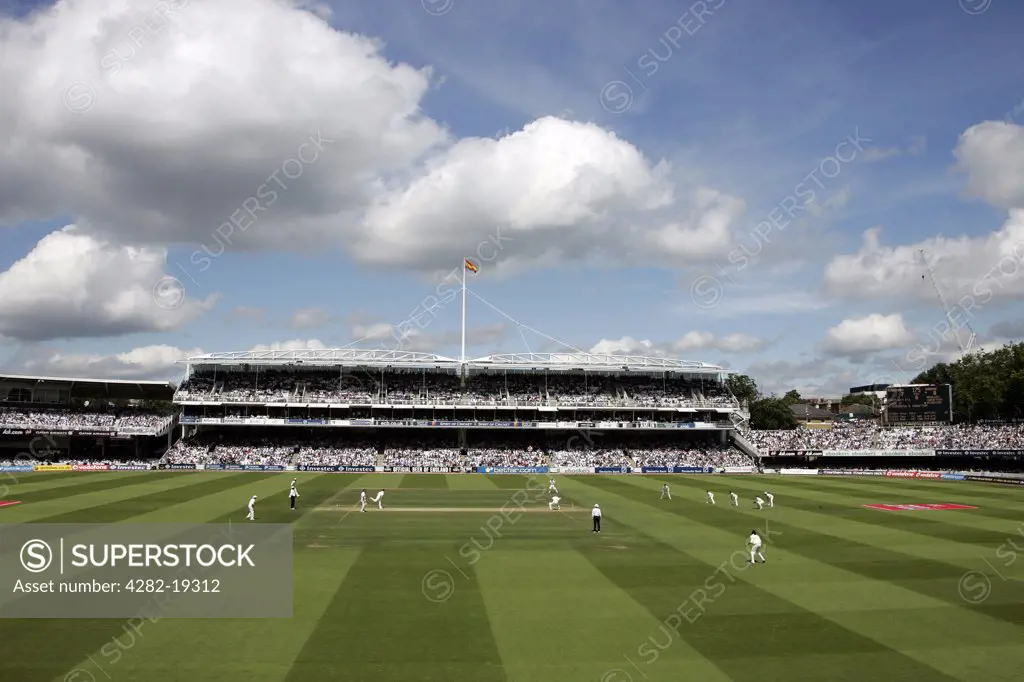 England, London, St Johns Wood. A test match at Lord's Cricket Ground, the home of cricket.