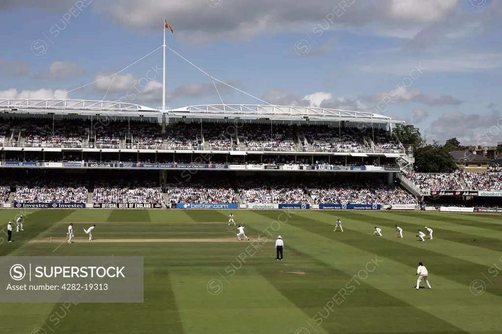 England, London, St Johns Wood. A test match at Lord's Cricket Ground, the home of cricket.