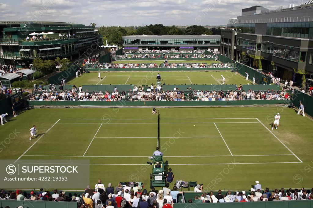 England, London, Wimbledon. General view of court 14 during the Wimbledon Tennis Championships 2008.