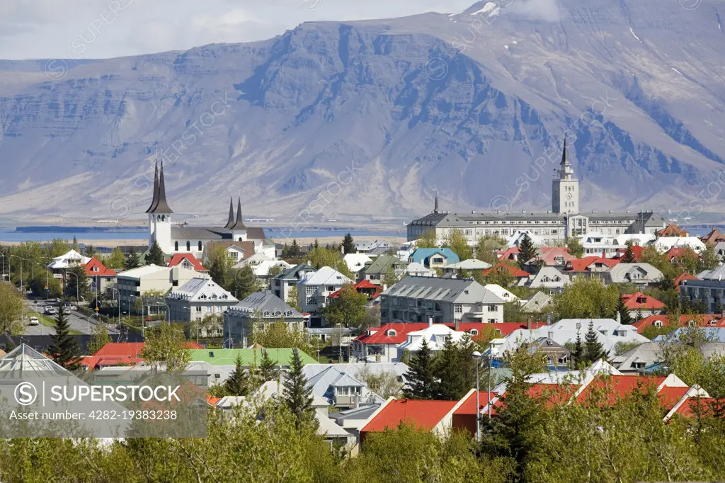 View from the Perlan at Oskjuhl≠o Hill in Reykjavik in Iceland.