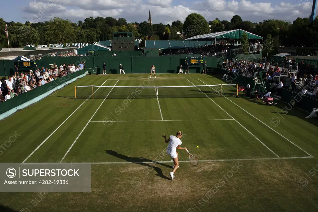England, London, Wimbledon. View of court 7 from the press platform during the Wimbledon Tennis Championships 2008.