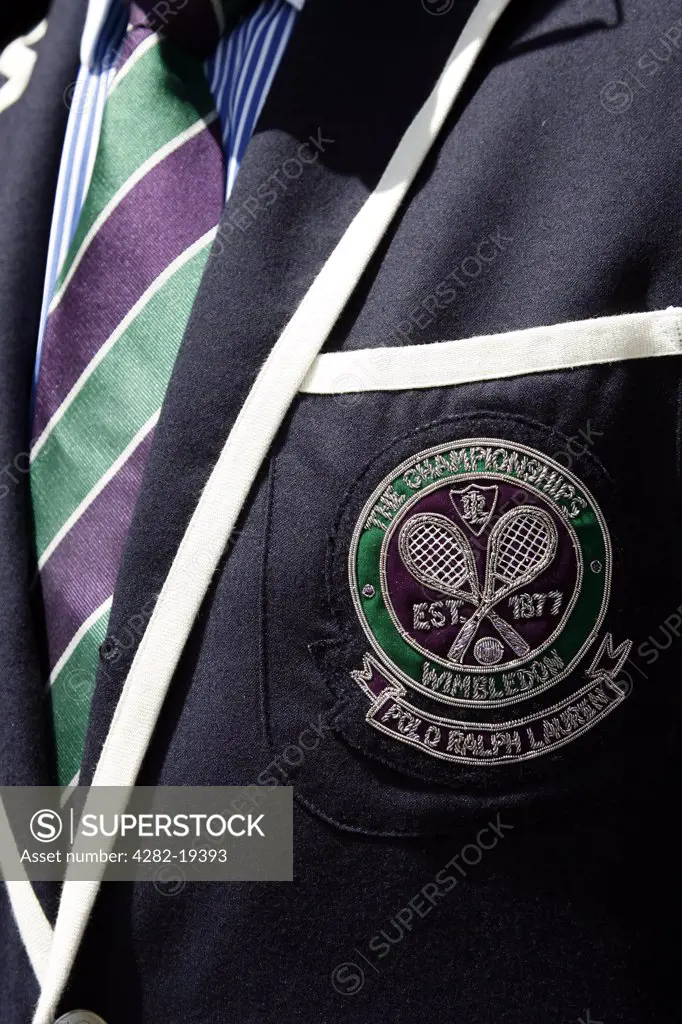 England, London, Wimbledon. Detail of umpire and line judge's Polo Ralph Lauren jacket and tie at the Wimbledon Tennis Championships 2008.