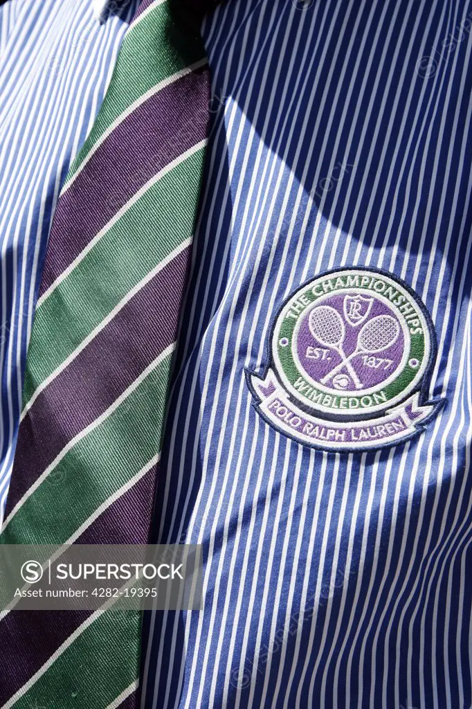 England, London, Wimbledon. Detail of umpire and line judge's Polo Ralph Lauren shirt and tie at the Wimbledon Tennis Championships 2008.