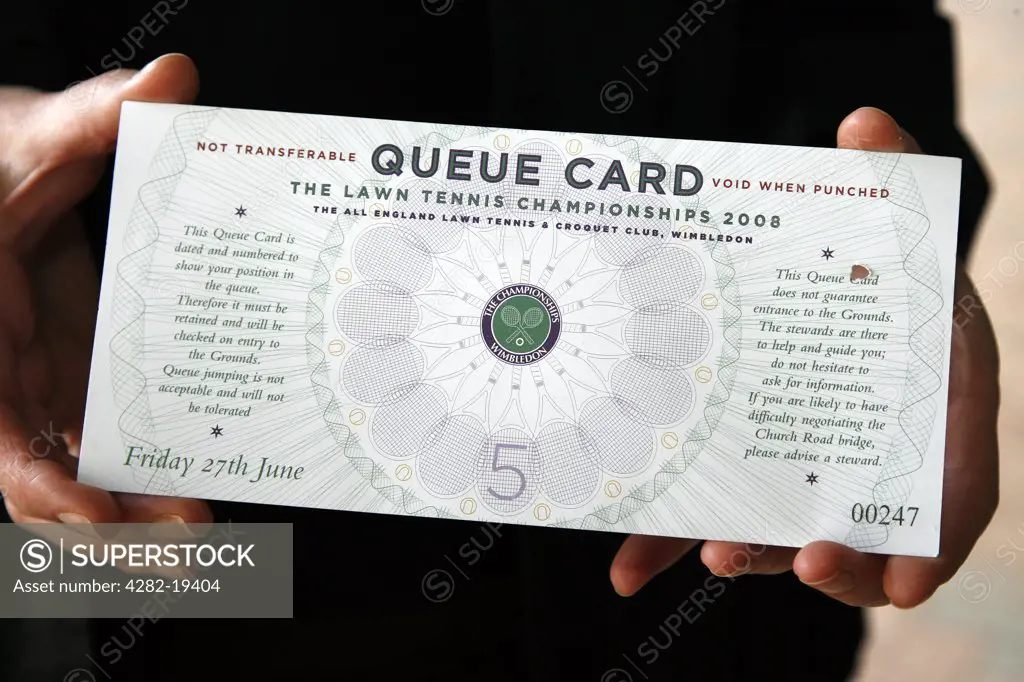 England, London, Wimbledon. Official queue card for Friday 27 June at the Wimbledon Tennis Championships 2008.