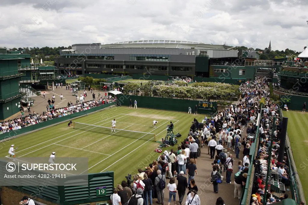 England, London, Wimbledon. General view of court 19 during the Wimbledon Tennis Championships 2008.