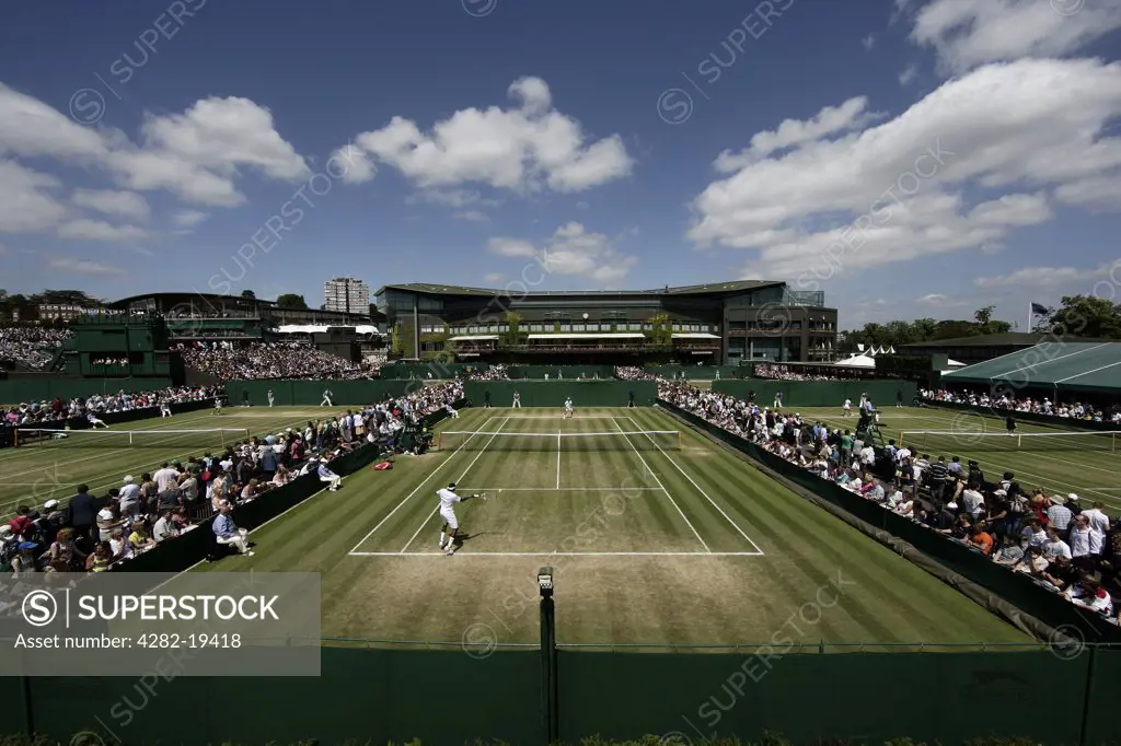England, London, Wimbledon. General view of court 9 during the Wimbledon Tennis Championships 2008.
