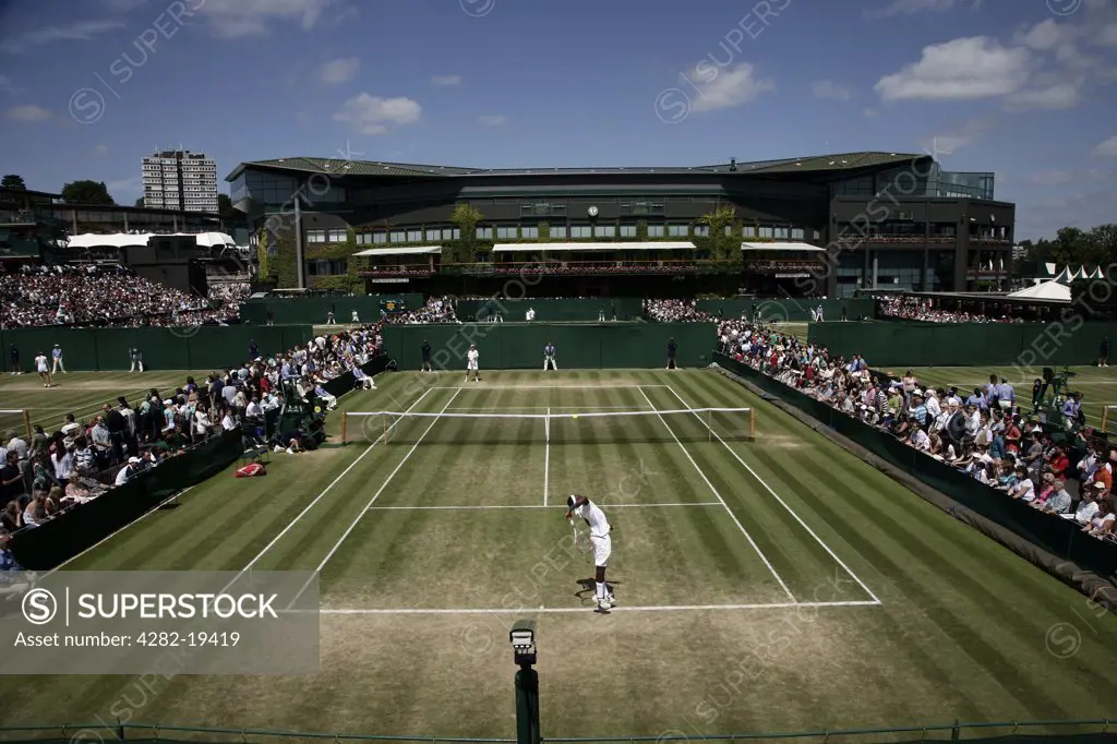 England, London, Wimbledon. General view of court 9 during the Wimbledon Tennis Championships 2008.