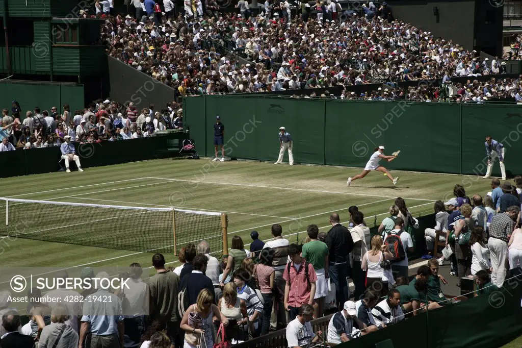 England, London, Wimbledon. General view of court 8 during the Wimbledon Tennis Championships 2008.