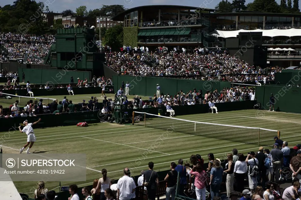 England, London, Wimbledon. General view of court 8 during the Wimbledon Tennis Championships 2008.