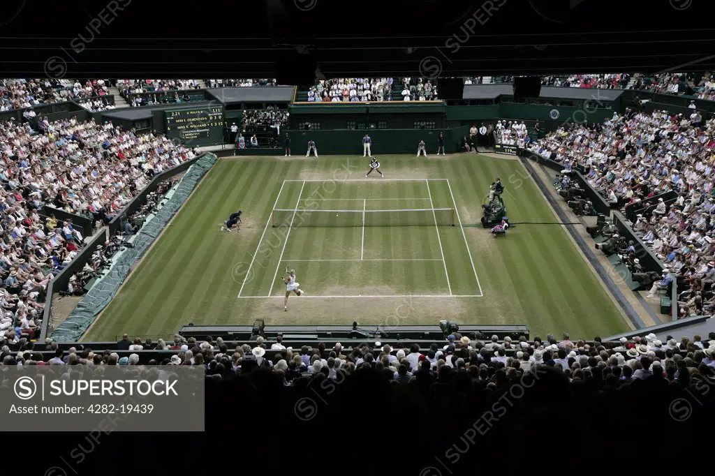 England, London, Wimbledon. View of centre court at the Wimbledon Tennis Championships 2008.