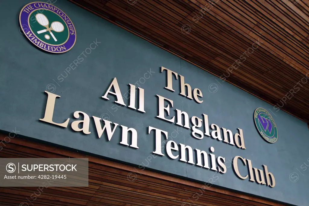 England, London, Wimbledon. Sign above the main entrance of the Millennium Building at the Wimbledon Tennis Championships 2008.