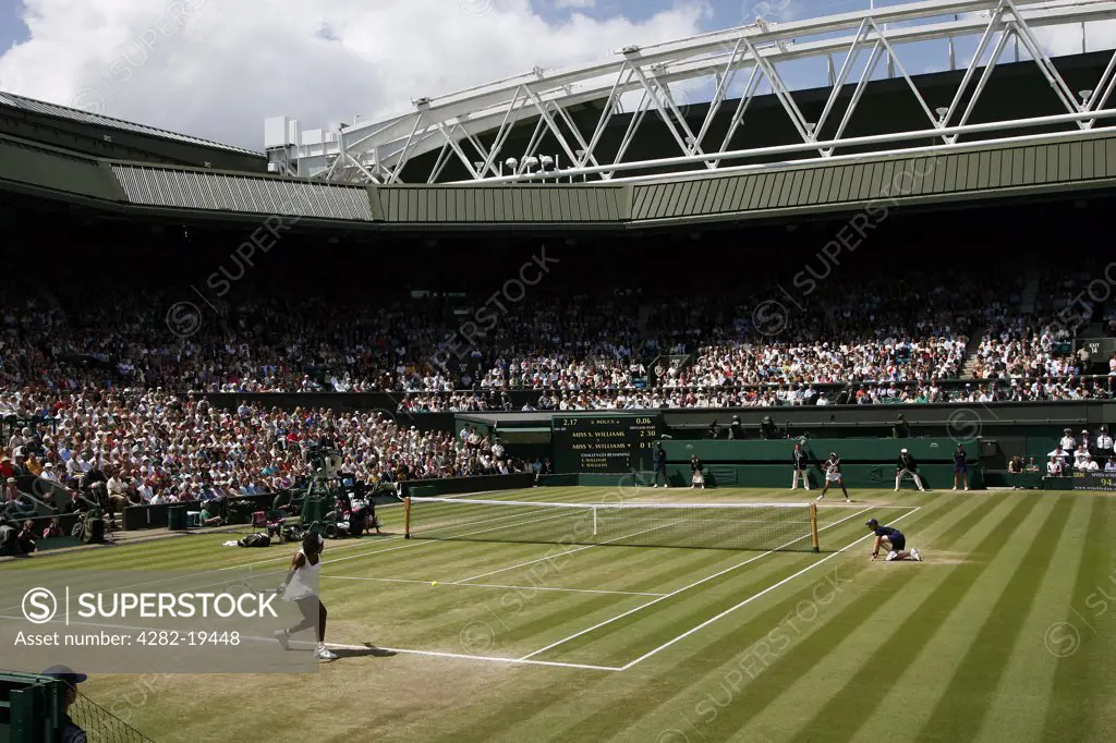 England, London, Wimbledon. View of centre court during the Women's Singles Final at the Wimbledon Tennis Championships 2008.
