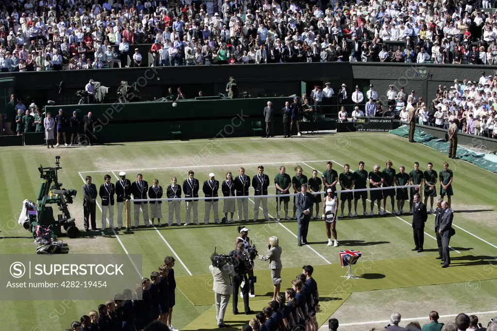 England, London, Wimbledon. View of centre court during the Women's Singles Final presentation at the Wimbledon Tennis Championships 2008.